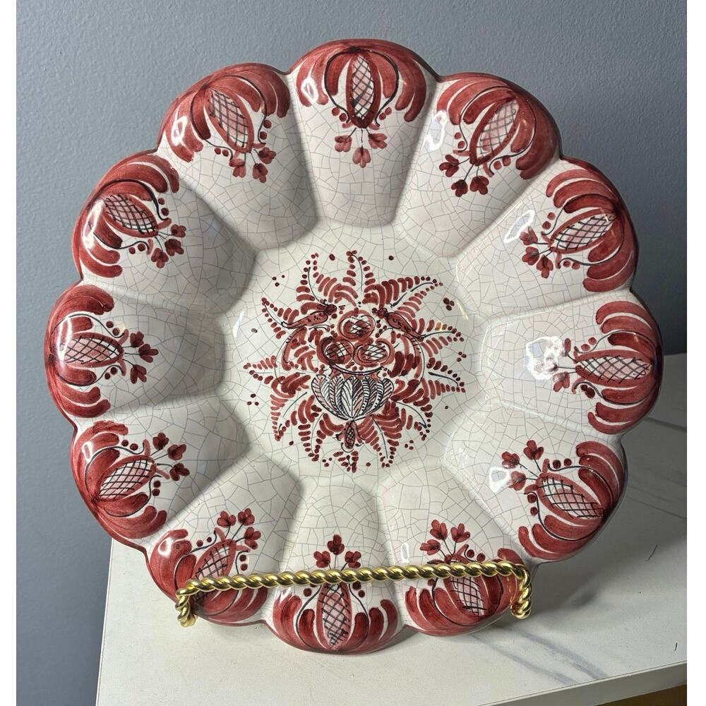 Italian Majolica Style Wall Plate – Hand Painted Red Floral Charger